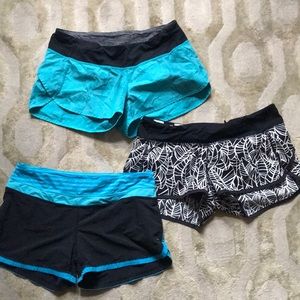 Three pairs Lululemon running shorts
